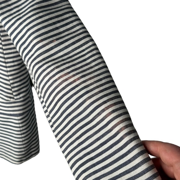 MADEWELL Striped One Button Blazer Navy Blue / White Size 0 Cotton Linen Blend - Picture 13 of 13